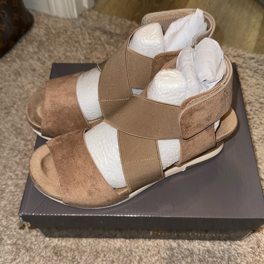Pierre Dumas Peep-Toe Wedge Sandal